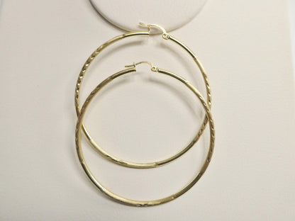 Real 10k Solid Yellow Gold Diamond Cut 60mm Hoop Earrings