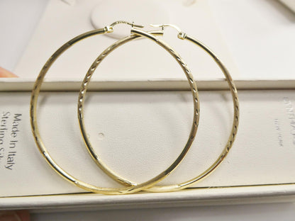 Real 10k Solid Yellow Gold Diamond Cut 60mm Hoop Earrings