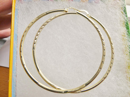 Real 10k Solid Yellow Gold Diamond Cut 60mm Hoop Earrings