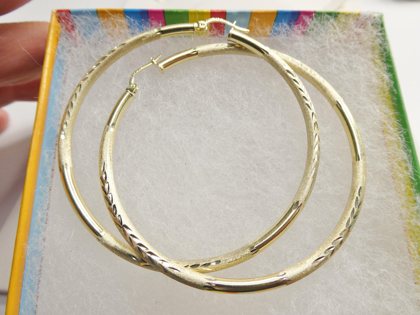 10k Real Solid Yellow Gold Diamond Cut Hoop 62mm Earrings
