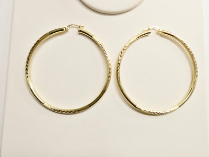 10k Real Solid Yellow Gold Diamond Cut Hoop 65mm Earrings
