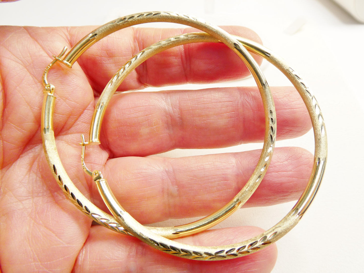 10k Real Solid Yellow Gold Diamond Cut Hoop 65mm Earrings