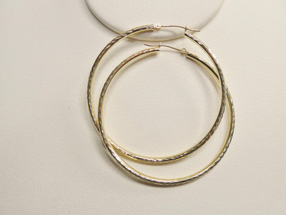 Real 10k Solid Yellow Gold Diamond Cut 50mm Hoop Earrings