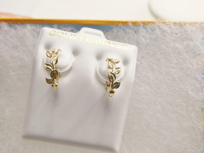 Real 10k Solid Yellow Gold Designer Olive Leaf Earrings