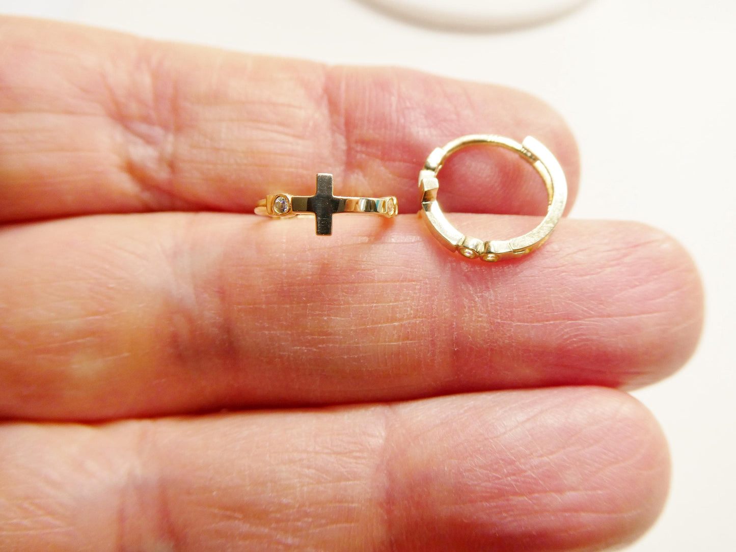 Real 10k Solid Yellow Gold Designer Cross Earrings