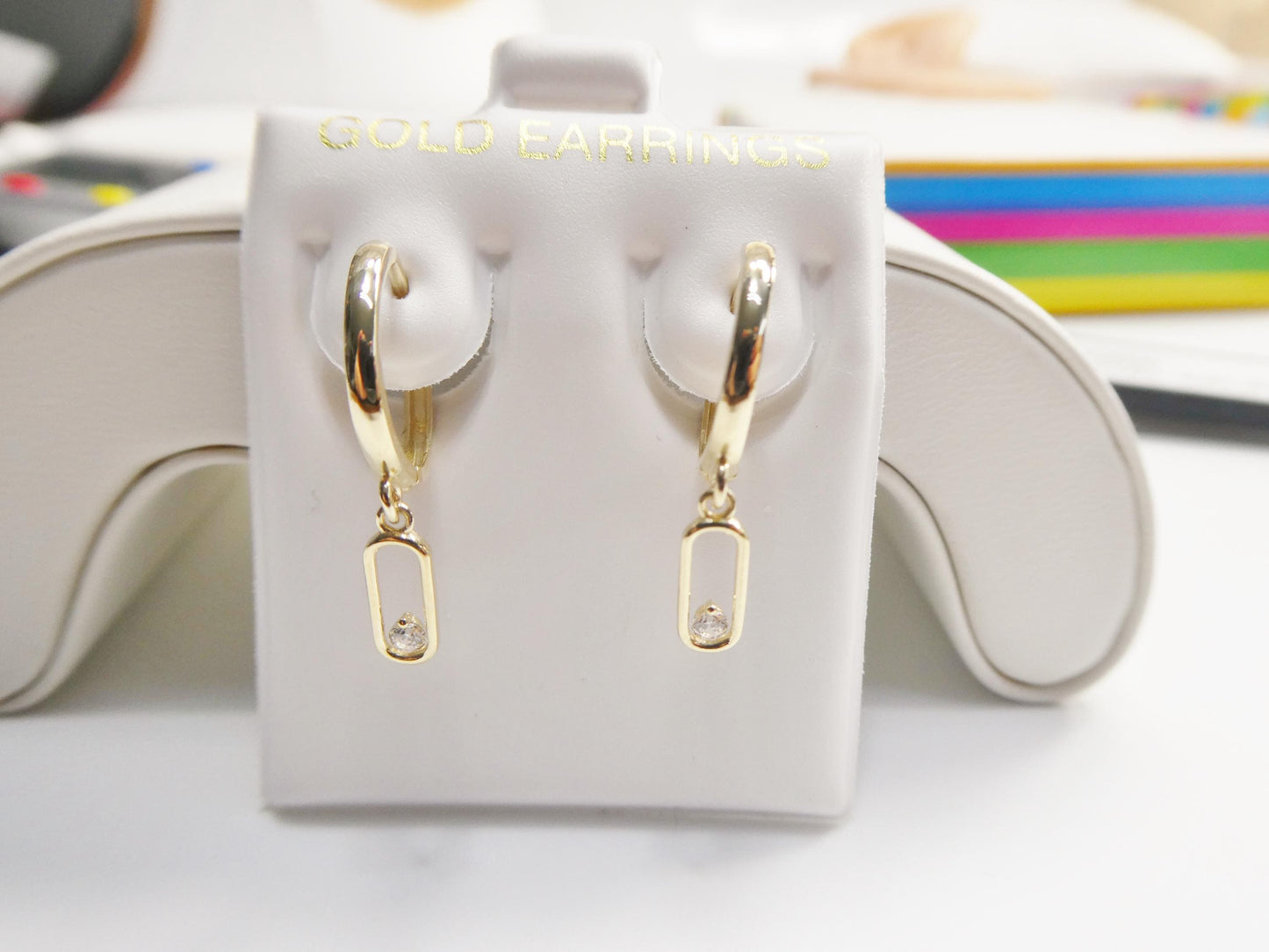 Real 10k Solid Yellow Gold Designer Paperclip Earrings