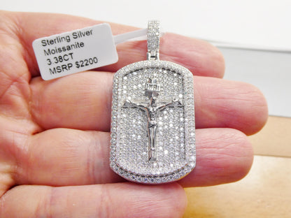 Real 925 Sterling Silver 22 Inch Flat Chain and Moissanite Cross Medallion Pendent Charm