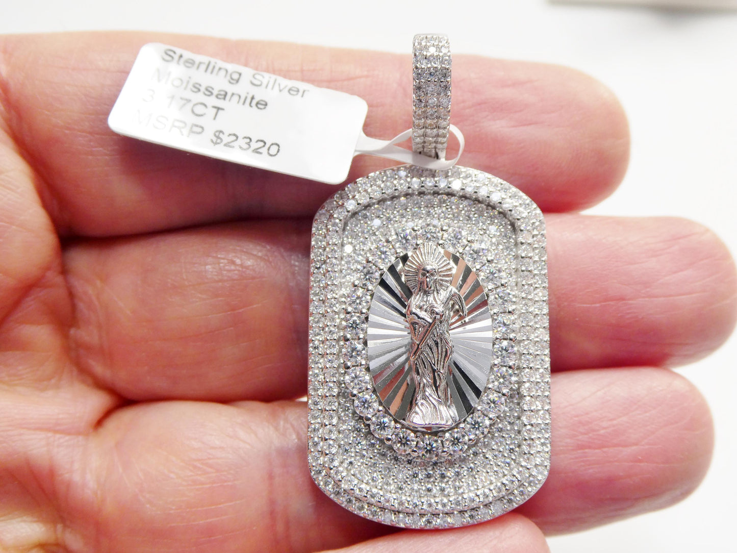 Sterling Silver Santa Muerte Medallion with Moissanite stone