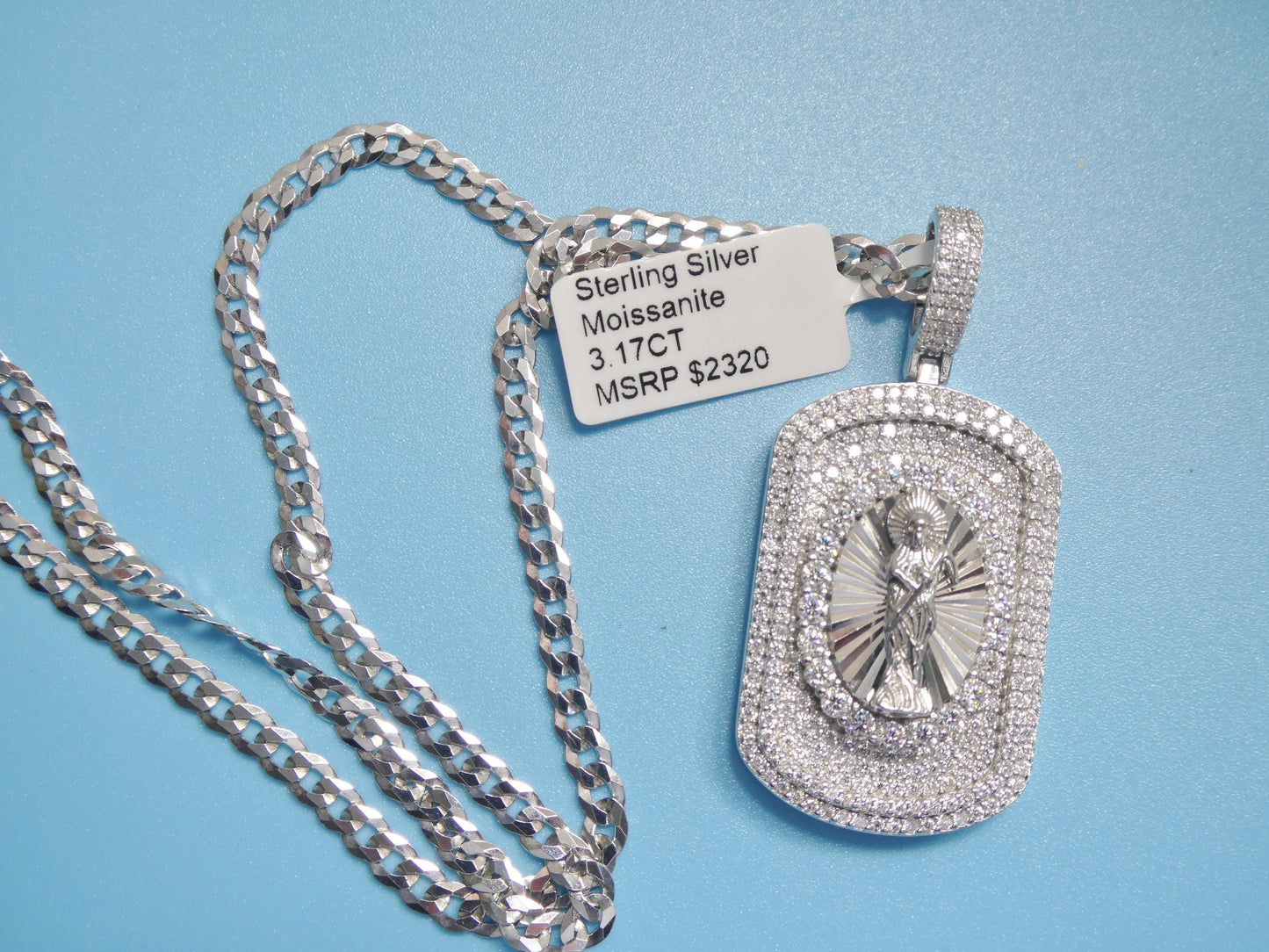 Sterling Silver Santa Muerte Medallion with Moissanite stone