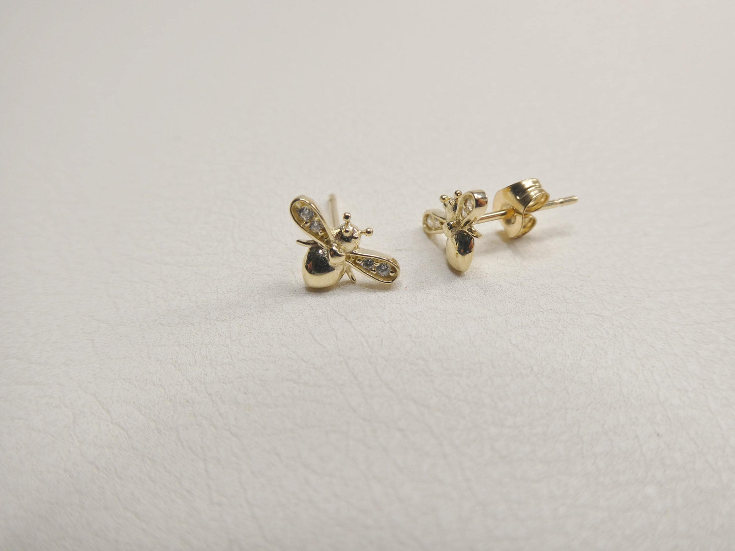 10k Real Solid Yellow Gold Push Back Bee Earrings