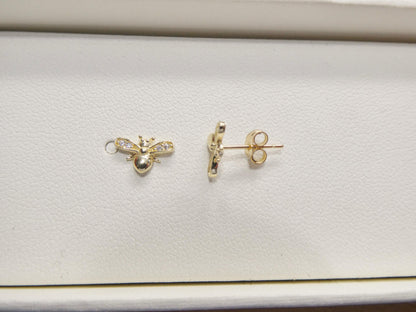 10k Real Solid Yellow Gold Push Back Bee Earrings