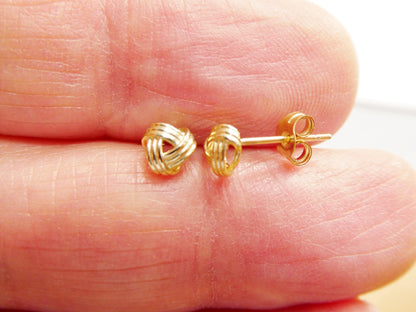 Real 10k Solid Yellow Gold Push Post Small Love Knot Stud Earrings