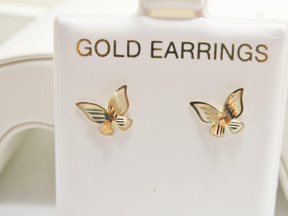 10k Real Solid Gold Butterfly Push Post Earrings