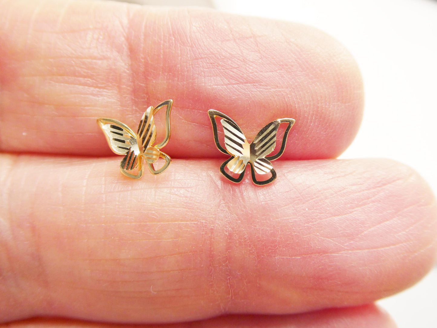 10k Real Solid Gold Butterfly Push Post Earrings
