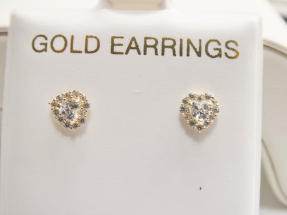 10k Real Solid Yellow Gold Heart Push Back Earrings