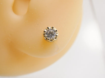 Real 10k Solid Yellow Gold Small Crown Style Push Post Circle Stud Earrings