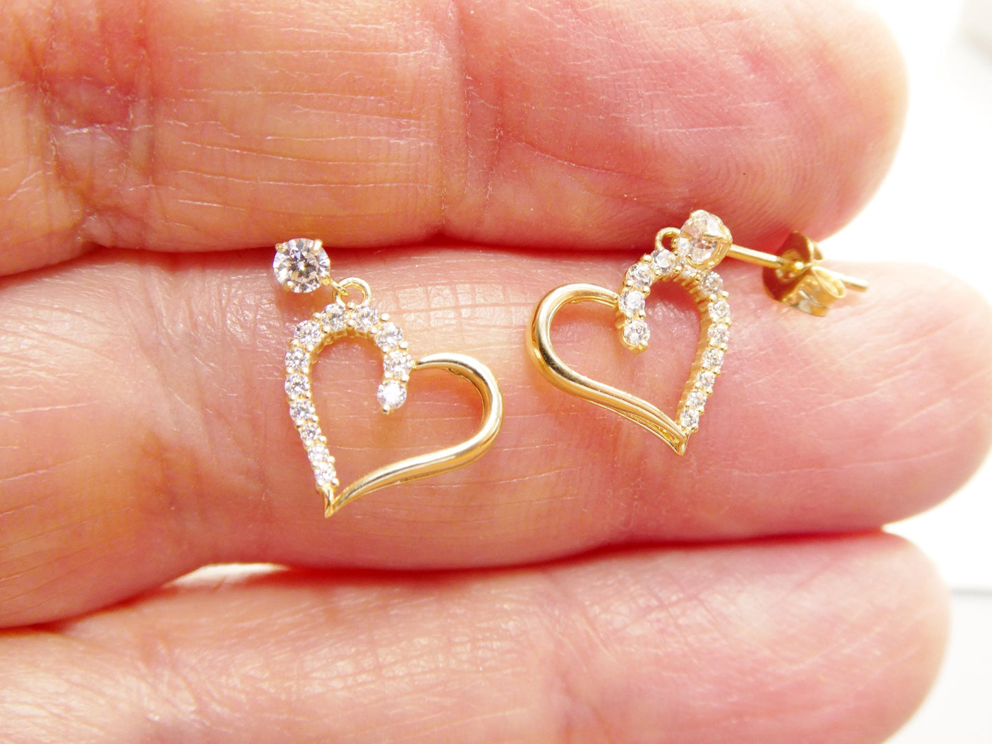 10k Real Solid Gold Heart Dangling Push Back Earrings