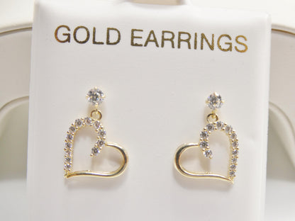 10k Real Solid Gold Heart Dangling Push Back Earrings