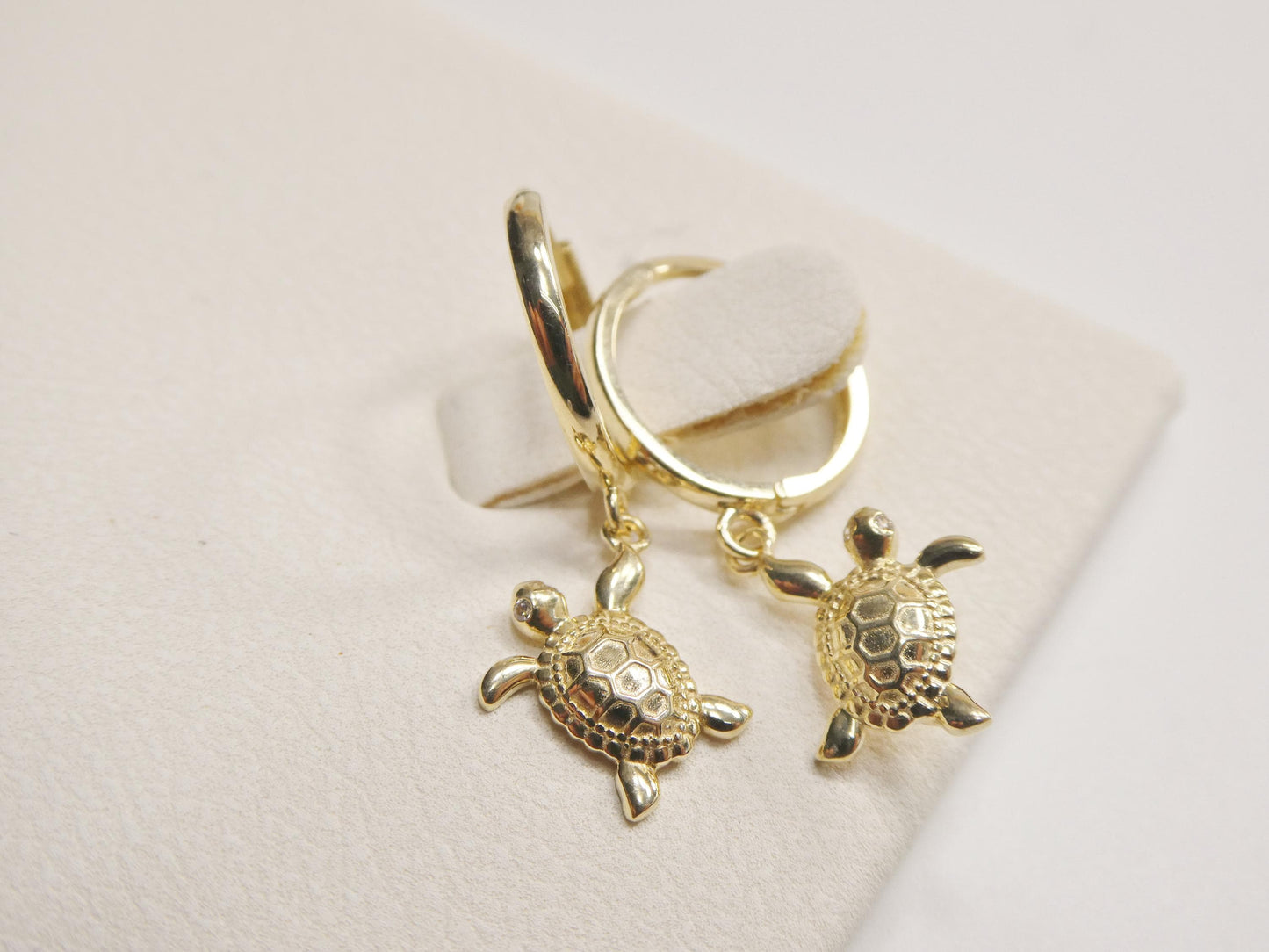 Real 10k Solid Yellow Gold Turtle Drop Huggie Earrings