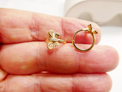 Real 10k Solid Yellow Gold Bow Designer Earrings