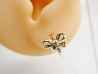 Real 10k Solid Yellow Gold Bow Designer Earrings