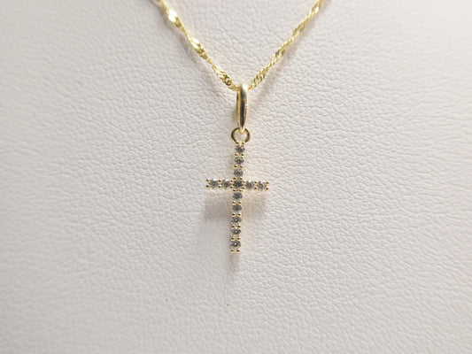 10k Yellow Gold Singapore Chain Necklace cross Pendant