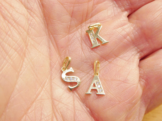 10k real solid yellow gold mini small initial alphabet pendent charm