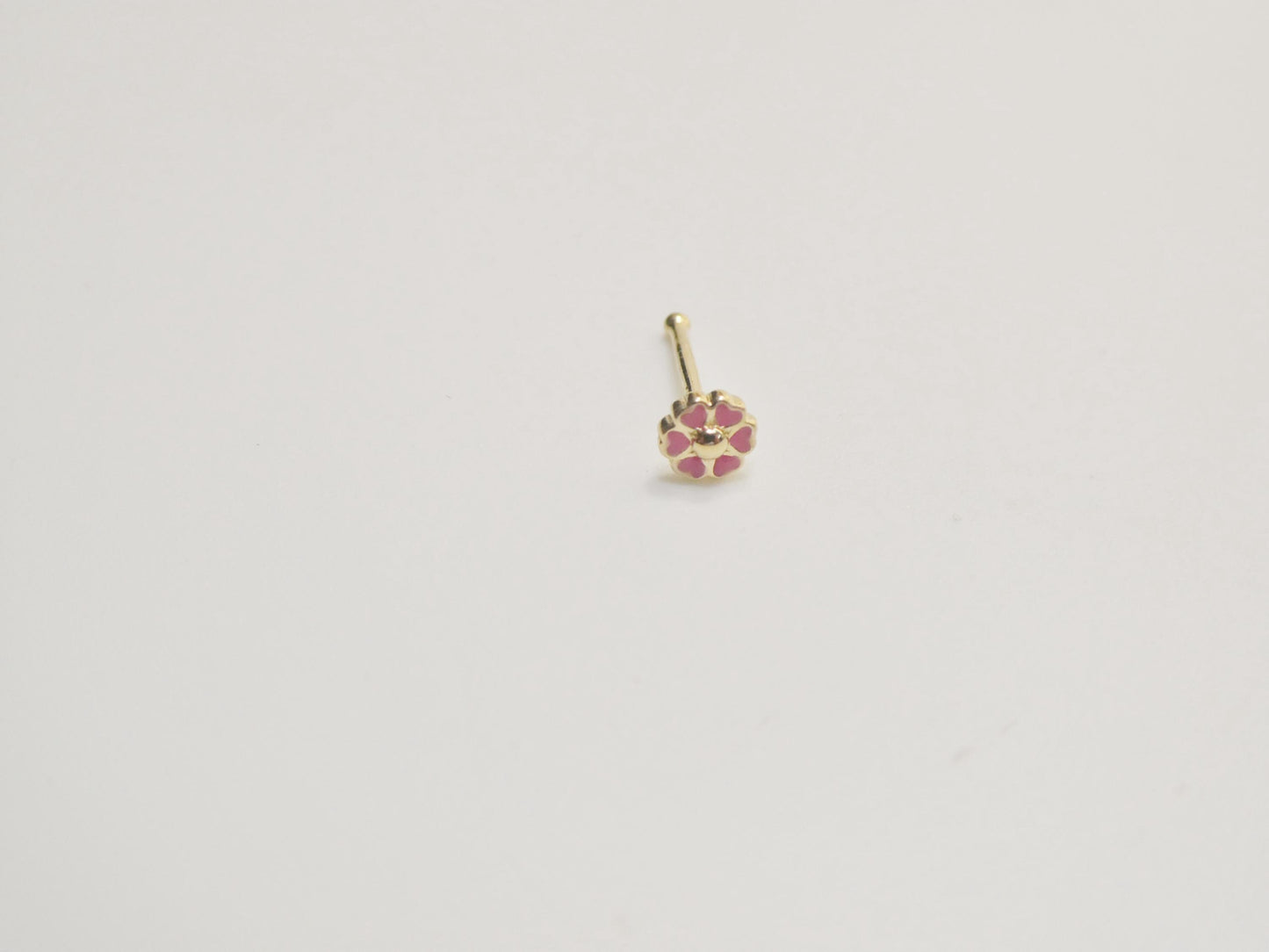 14k Real Solid Yellow Gold Pink Flower Nose Rings