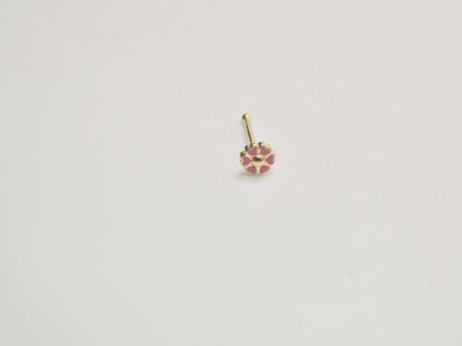 14k Real Solid Yellow Gold Pink Flower Nose Rings