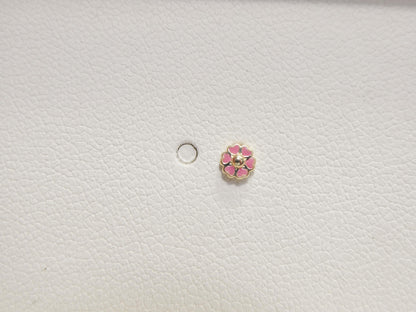 14k Real Solid Yellow Gold Pink Flower Nose Rings
