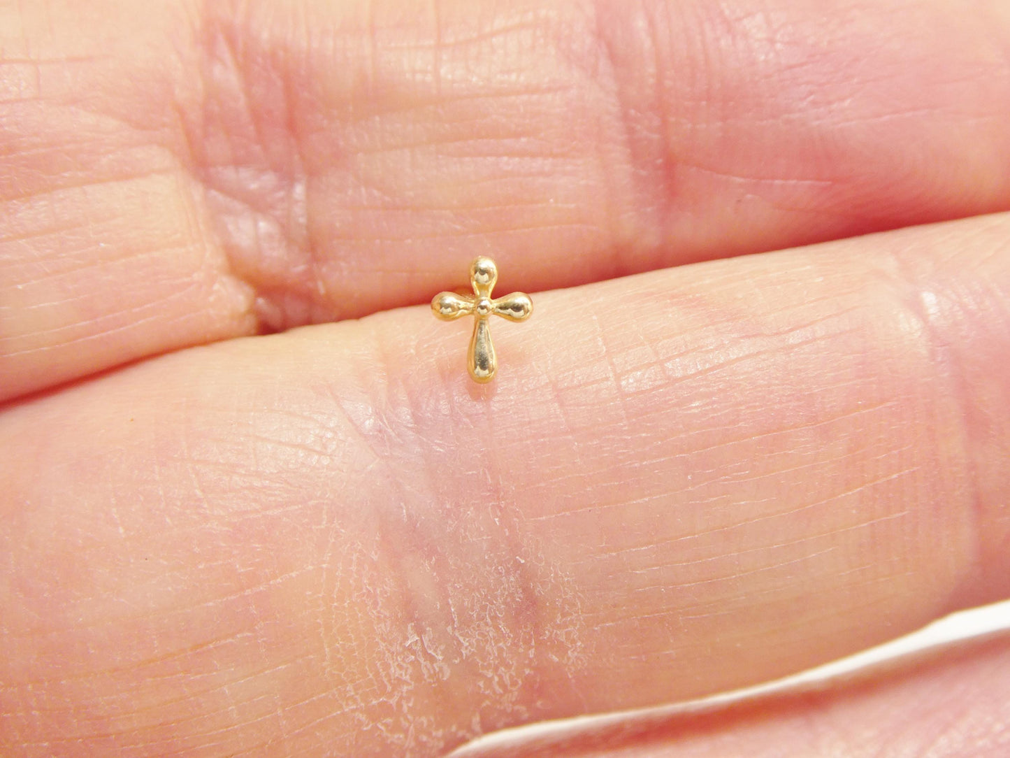 14k Real Solid Yellow Gold Cross Nose Rings