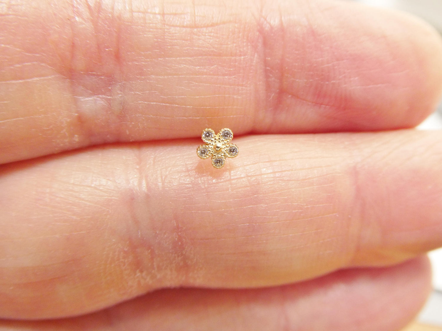 14k Real Solid Yellow Gold Flower Nose Rings