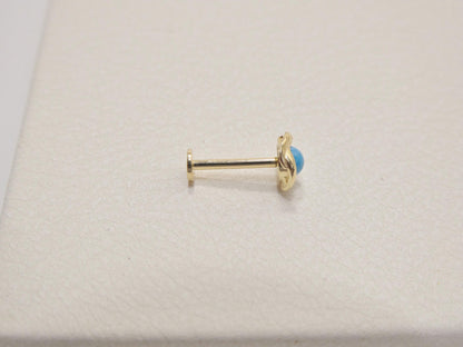 14k Real Solid Yellow Gold Cartilage Turquoise Body Ring Piercing