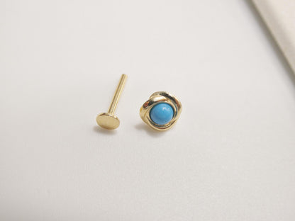 14k Real Solid Yellow Gold Cartilage Turquoise Body Ring Piercing