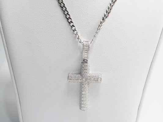 real 925 sterling silver 22 inch flat chain and moissanite cross pendent charm