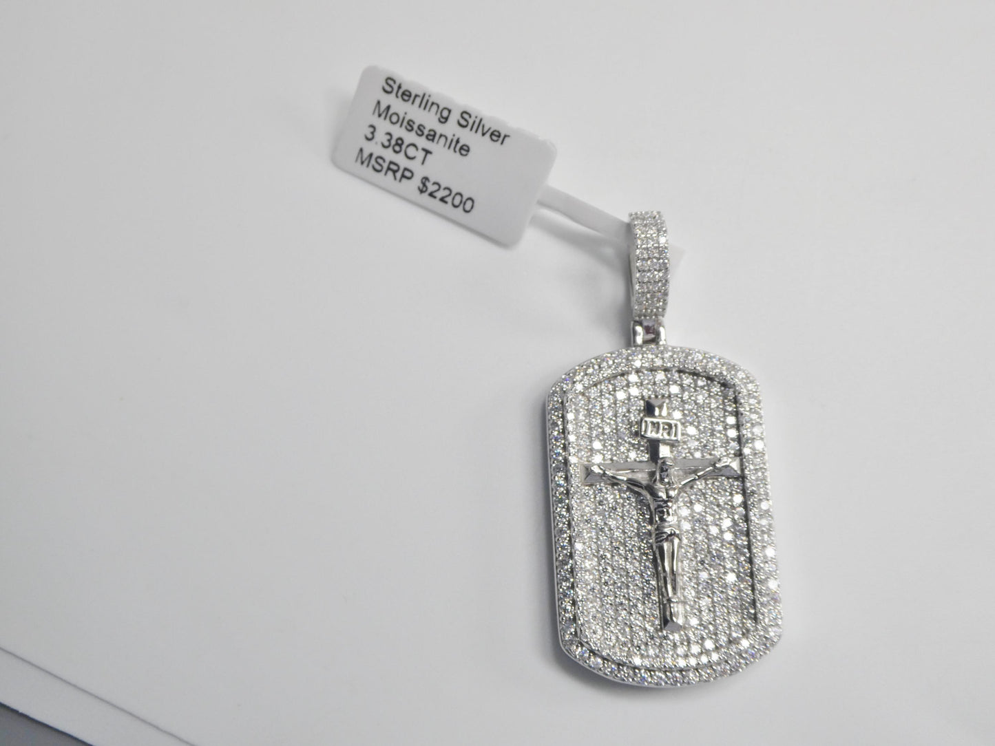 Real 925 Sterling Silver 22 Inch Flat Chain and Moissanite Cross Medallion Pendent Charm