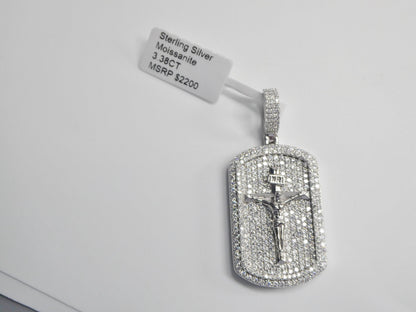 Real 925 Sterling Silver 22 Inch Flat Chain and Moissanite Cross Medallion Pendent Charm