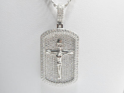 Real 925 Sterling Silver 22 Inch Flat Chain and Moissanite Cross Medallion Pendent Charm
