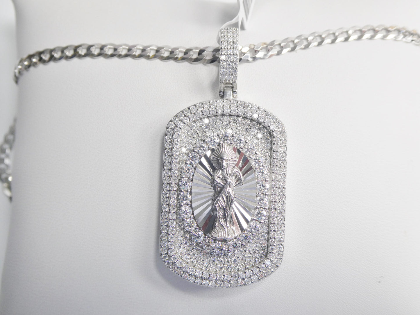 Sterling Silver Santa Muerte Medallion with Moissanite stone