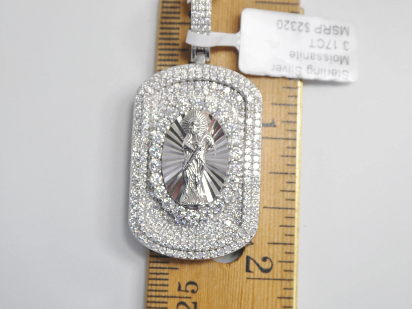 Sterling Silver Santa Muerte Medallion with Moissanite stone