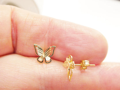 10k Real Solid Gold Butterfly Push Post Earrings