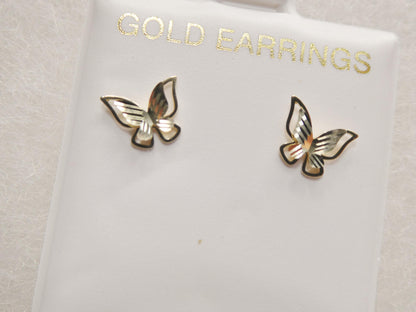 10k Real Solid Gold Butterfly Push Post Earrings