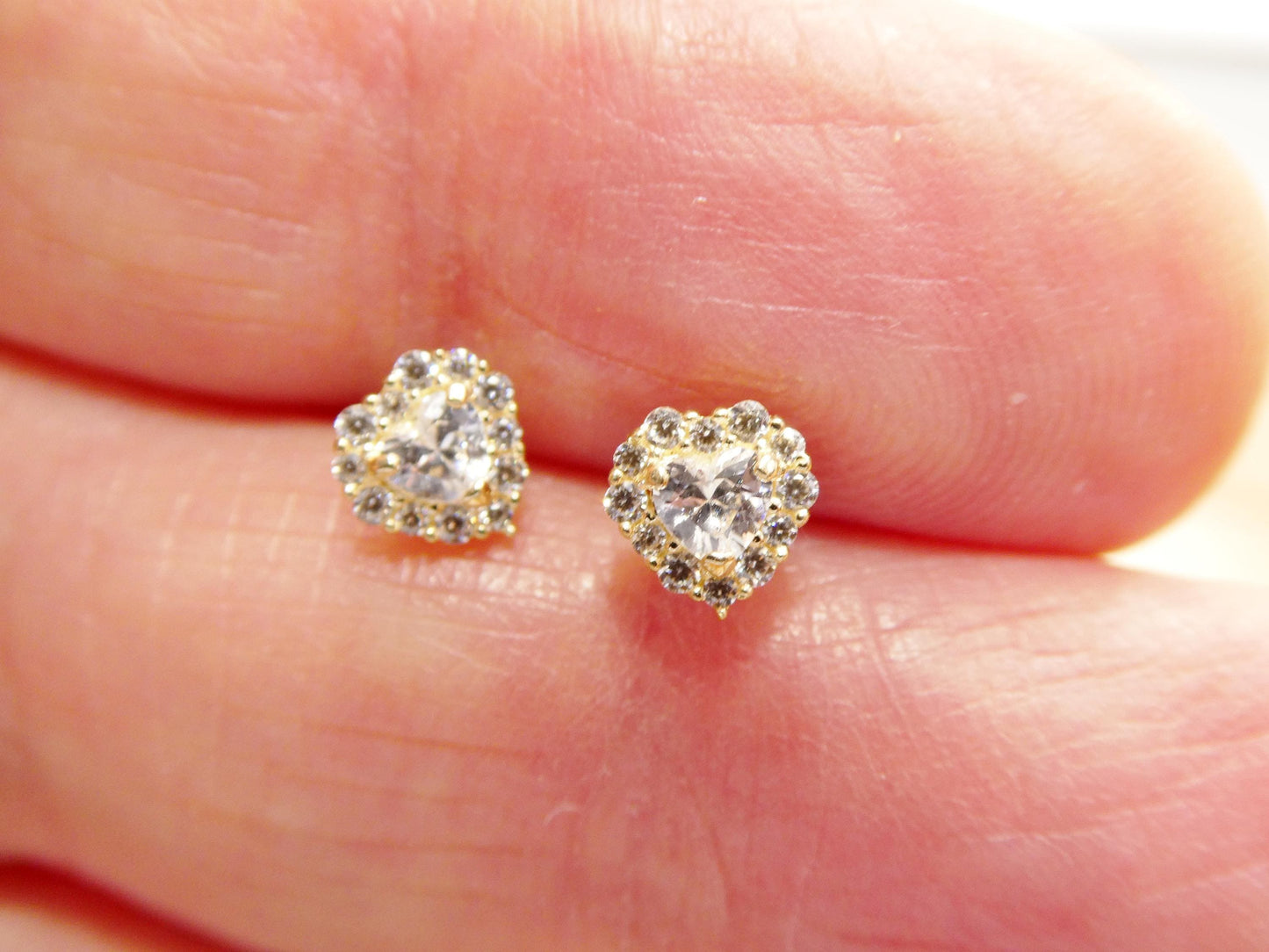 10k Real Solid Yellow Gold Heart Push Back Earrings