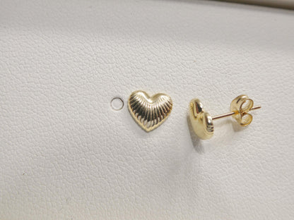 10k Real Solid Yellow Gold Design Heart Push Back Earrings