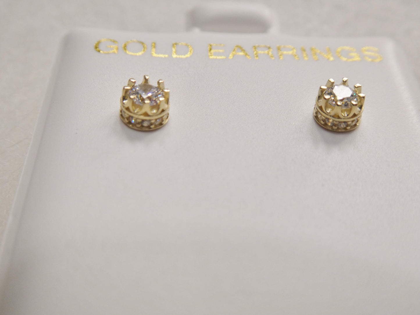 Real 10k Solid Yellow Gold Small Crown Style Push Post Circle Stud Earrings