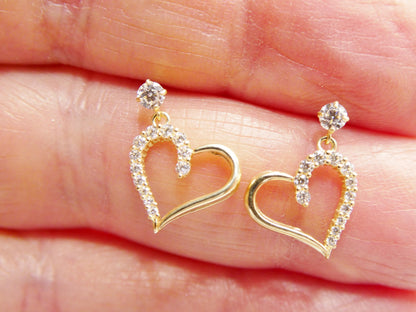 10k Real Solid Gold Heart Dangling Push Back Earrings