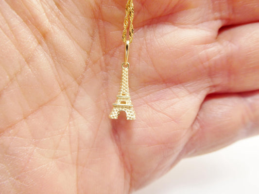 10k Yellow Gold Singapore Chain Necklace Eiffel tower Pendant