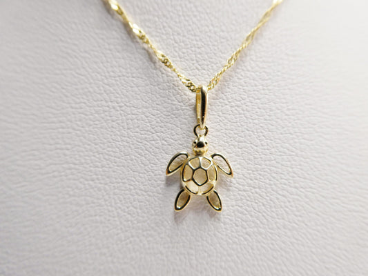 10k Yellow Gold Singapore Chain Necklace plain turtle Pendant