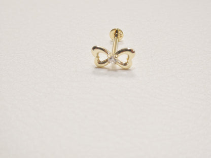 14k Real Solid Yellow Gold Cartilage Bow Body Ring Piercing