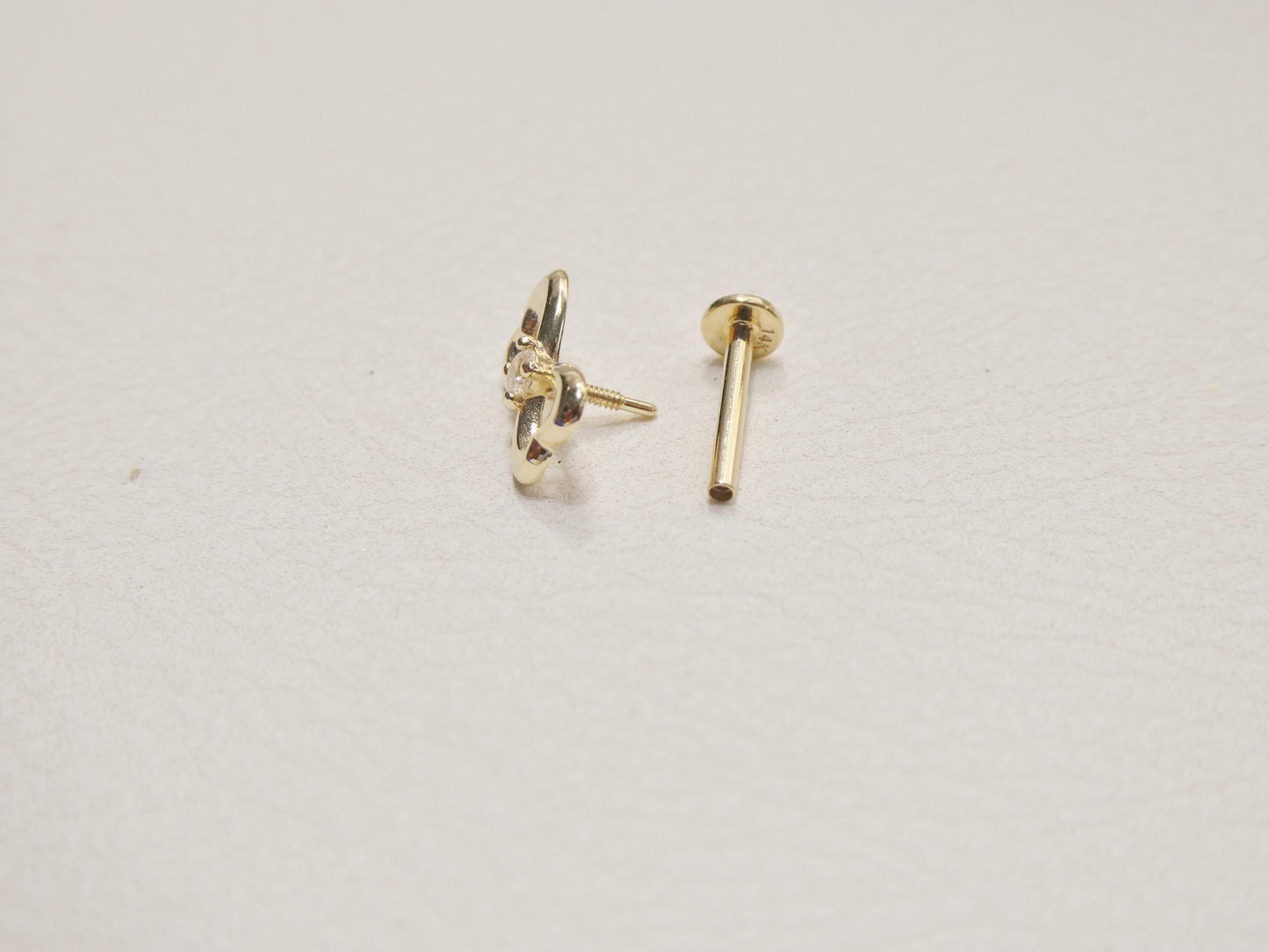 14k Real Solid Yellow Gold Cartilage Bow Body Ring Piercing